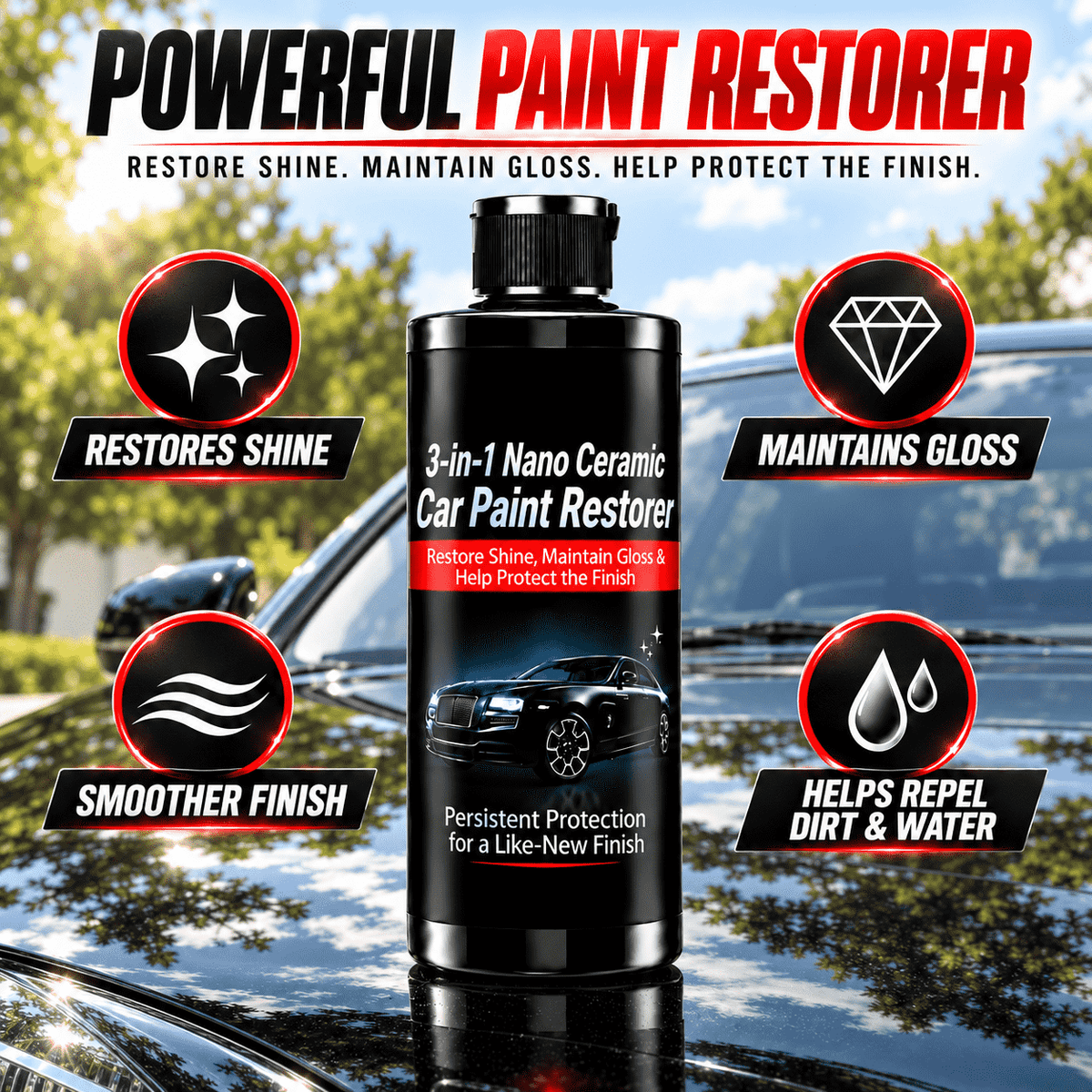 3-in-1 Nano Ceramic Car Paint Restorer – Restore Shine, Maintain Gloss & Help Protect the Finish