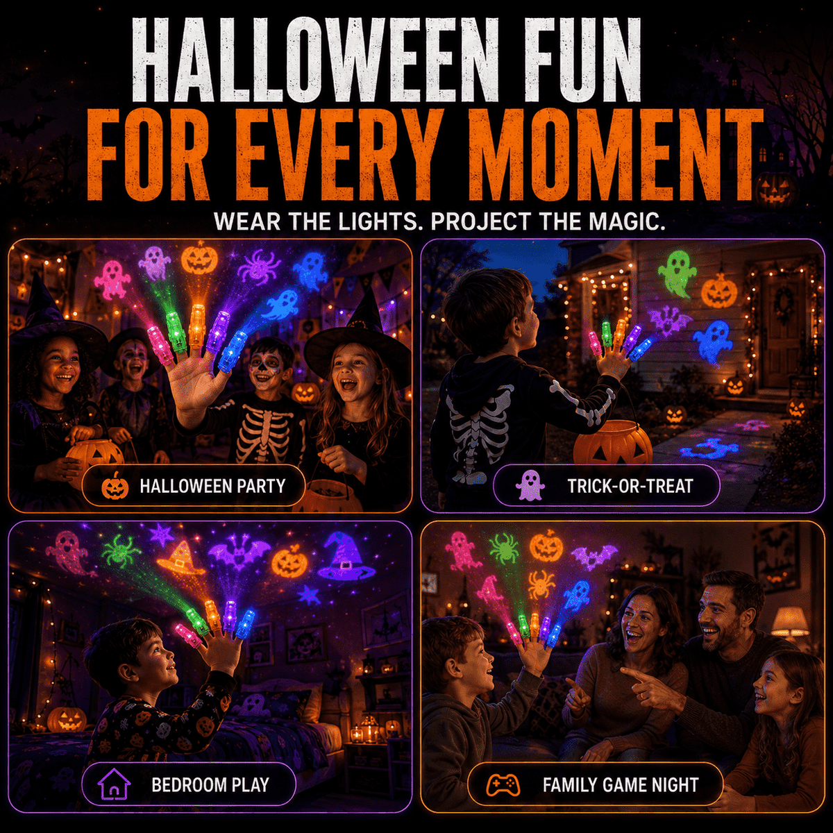 Halloween Finger Lights, Fun Multi-Design Glow Toys for Kids, Party Favors, Decorations & Gifts