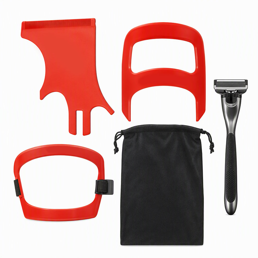 ❤️Red 4-Piece Beard Shaping Tool and Hair Styling Comb Set with Neckline Hair Trimming