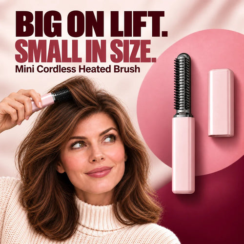 Mini Cordless Heated Brush – Root Lift, Fringe Styling & On-the-Go Hair Touch-Ups🍀