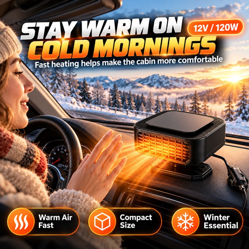 Portable Car Heater Defroster with 360-Degree Rotating Base
