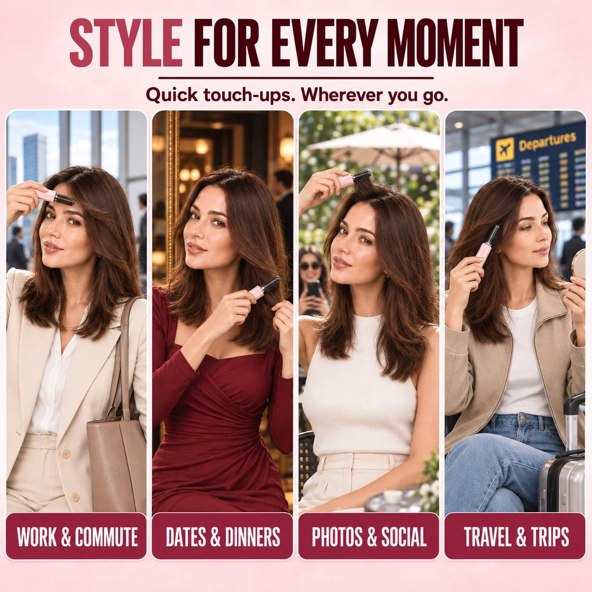 Mini Cordless Heated Brush – Root Lift, Fringe Styling & On-the-Go Hair Touch-Ups🍀