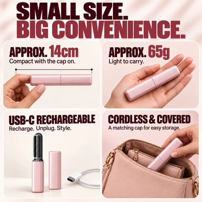 Mini Cordless Heated Brush – Root Lift, Fringe Styling & On-the-Go Hair Touch-Ups🍀