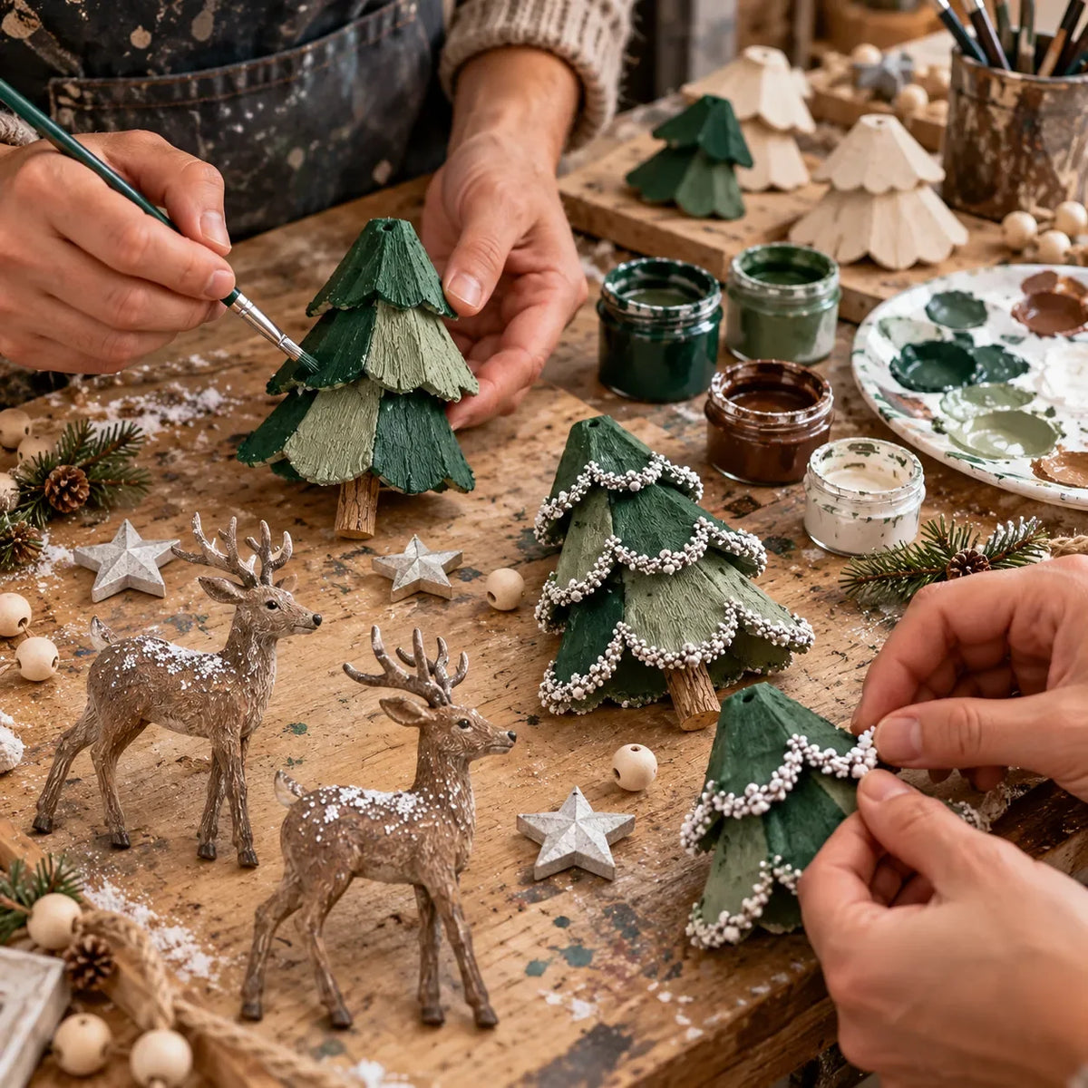Handcrafted Woodland Christmas Garland with Warm Lights