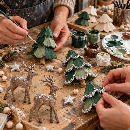 Handcrafted Woodland Christmas Garland with Warm Lights