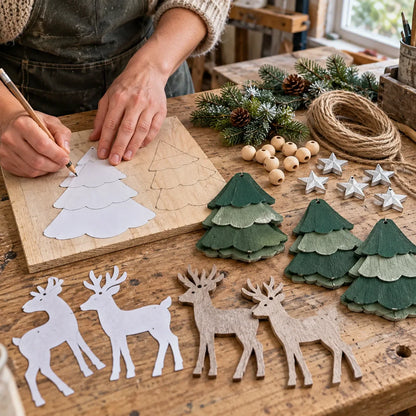 Handcrafted Woodland Christmas Garland with Warm Lights