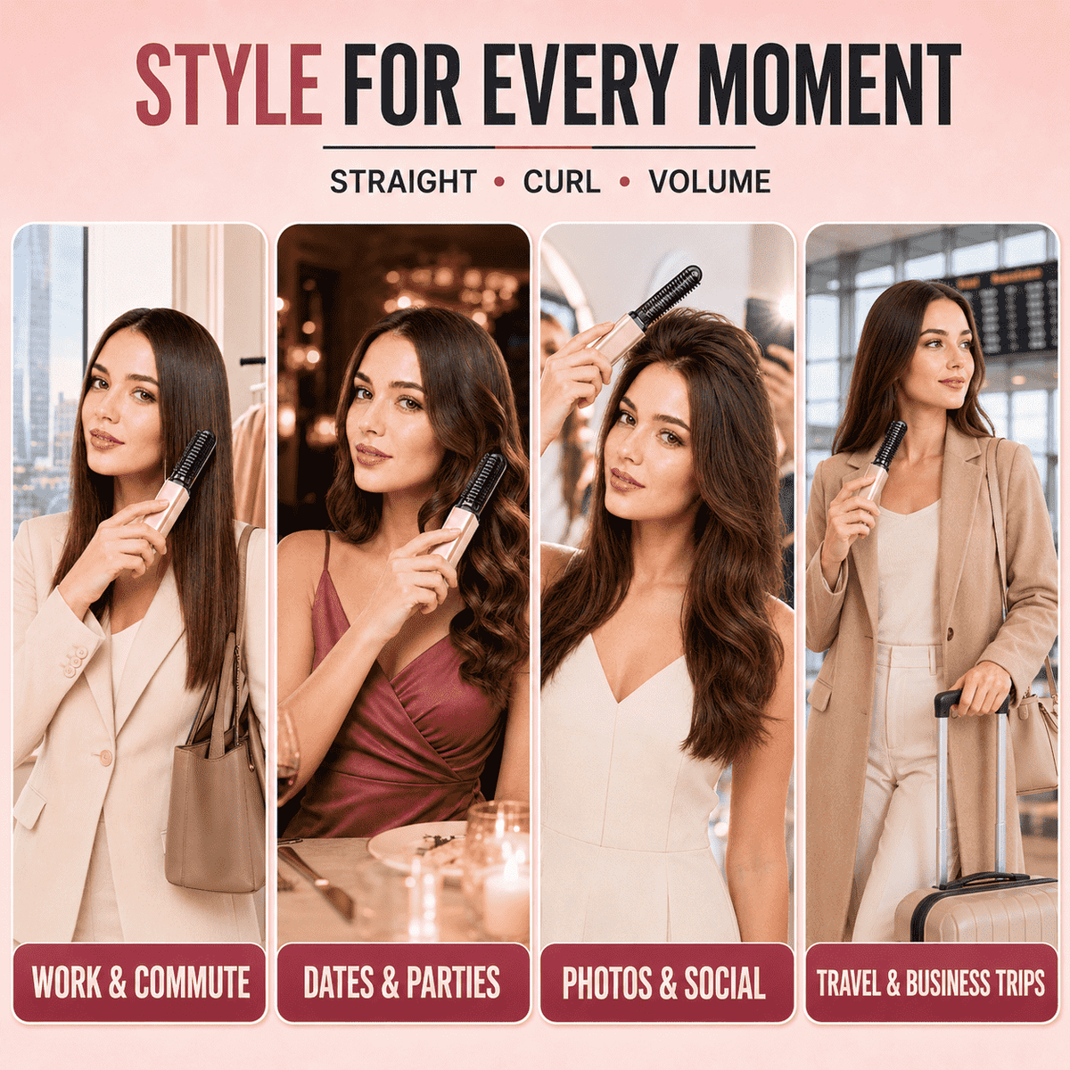 3-in-1 Anti-Scald Hair Styling Brush | Straighten, Curl & Volumize🍀