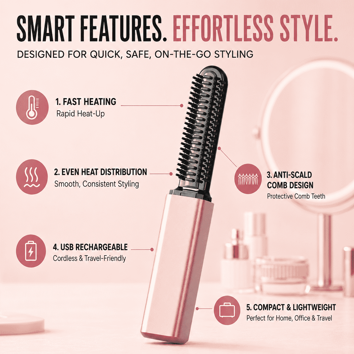 3-in-1 Anti-Scald Hair Styling Brush | Straighten, Curl & Volumize🍀