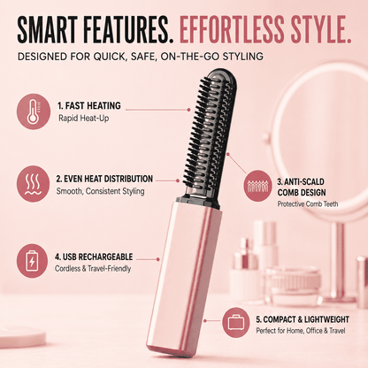 3-in-1 Anti-Scald Hair Styling Brush | Straighten, Curl & Volumize🍀