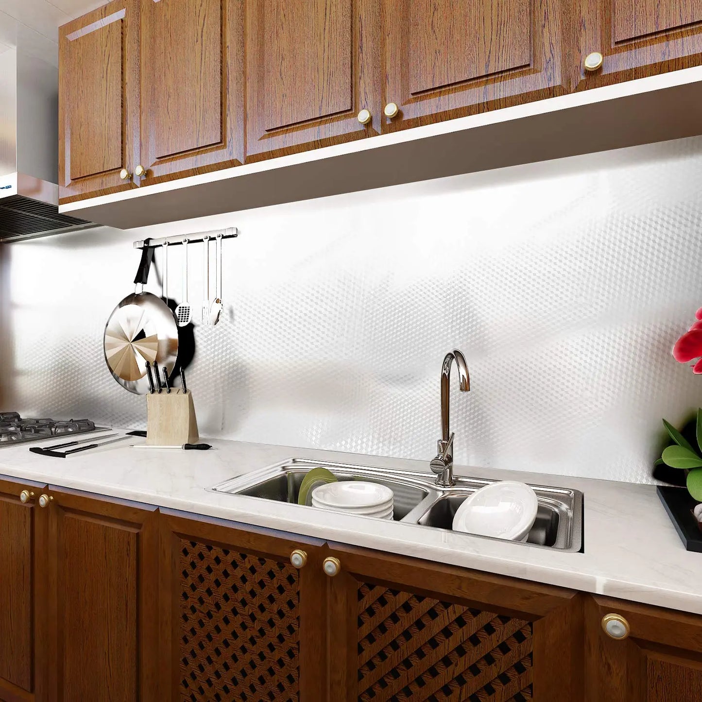 Stainless Steel Kitchen Oil-Proof Adhesive Wallpaper Roll (15.7" W × 9.8 Ft L )