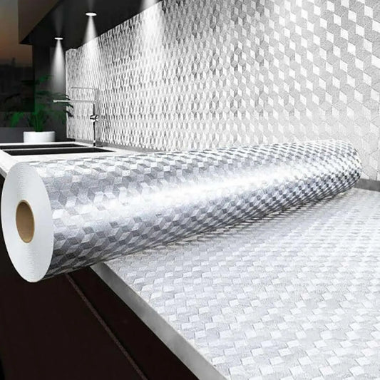 Stainless Steel Kitchen Oil-Proof Adhesive Wallpaper Roll (15.7" W × 9.8 Ft L )