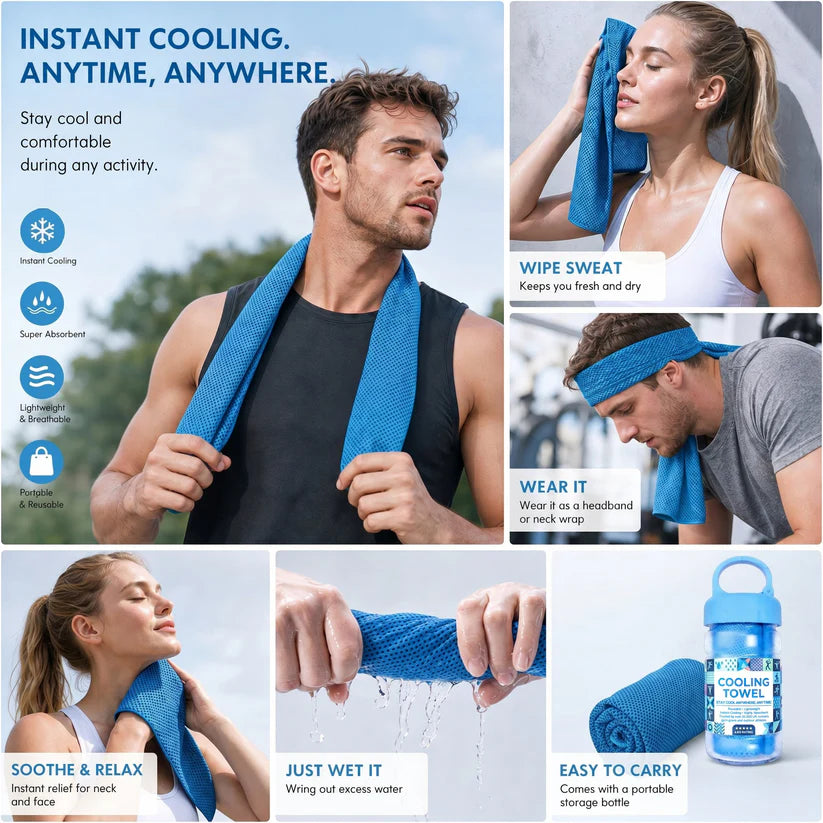Cold Sweat Towel You Can Use Anywhere, Anytime! Reusable Soft Absorbent Cooling Portable