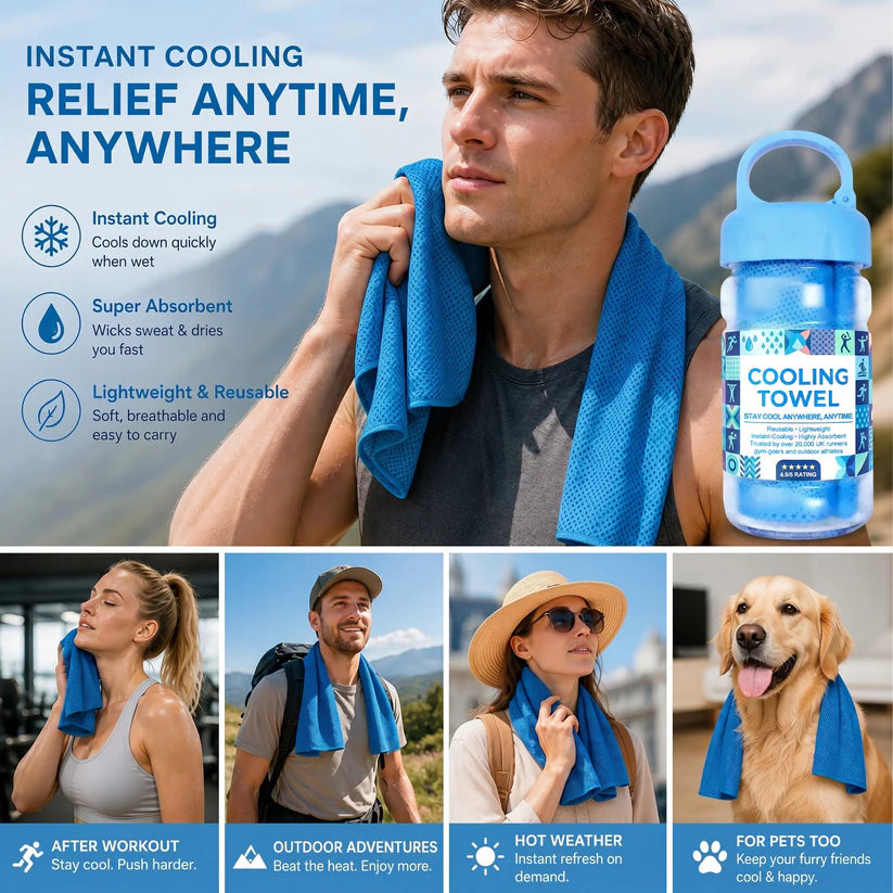 Cold Sweat Towel You Can Use Anywhere, Anytime! Reusable Soft Absorbent Cooling Portable