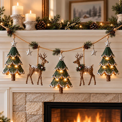 Handcrafted Woodland Christmas Garland with Warm Lights