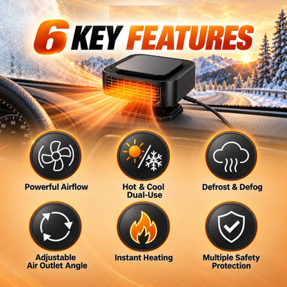 Portable Car Heater Defroster with 360-Degree Rotating Base