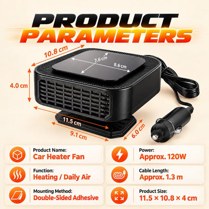 Portable Car Heater Defroster with 360-Degree Rotating Base