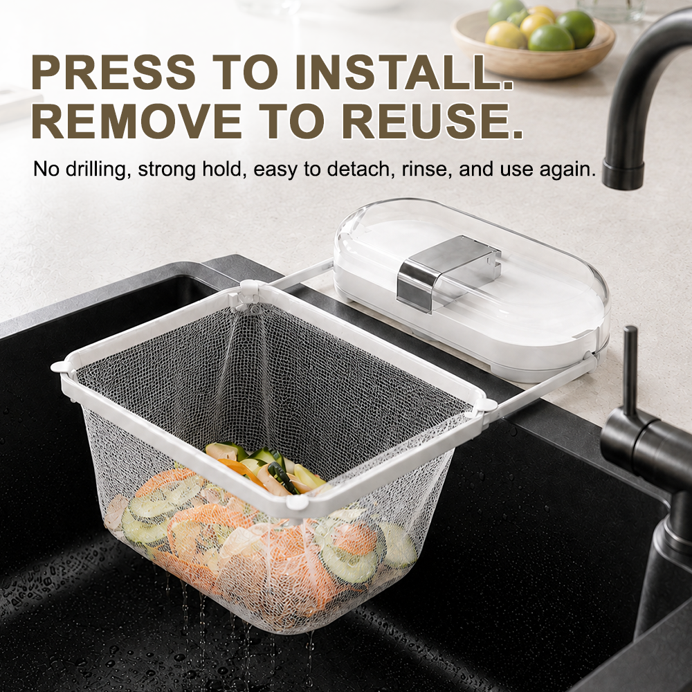 2-in-1 Suction Cup Sink Strainer Rack – Movable Food Waste Filter with Disposable Drain Nets