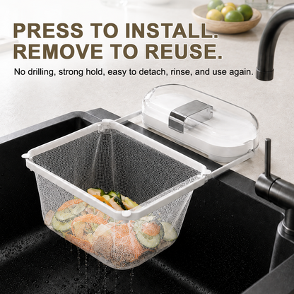 2-in-1 Suction Cup Sink Strainer Rack – Movable Food Waste Filter with Disposable Drain Nets