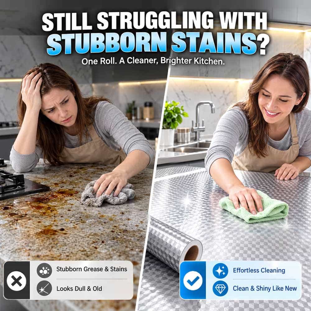 Kitchen & Home Self-Adhesive Aluminum Foil Surface Protector – Easy to Clean, Oil & Splash Resistant, Removes Cleanly Without Sticky Residue ✨