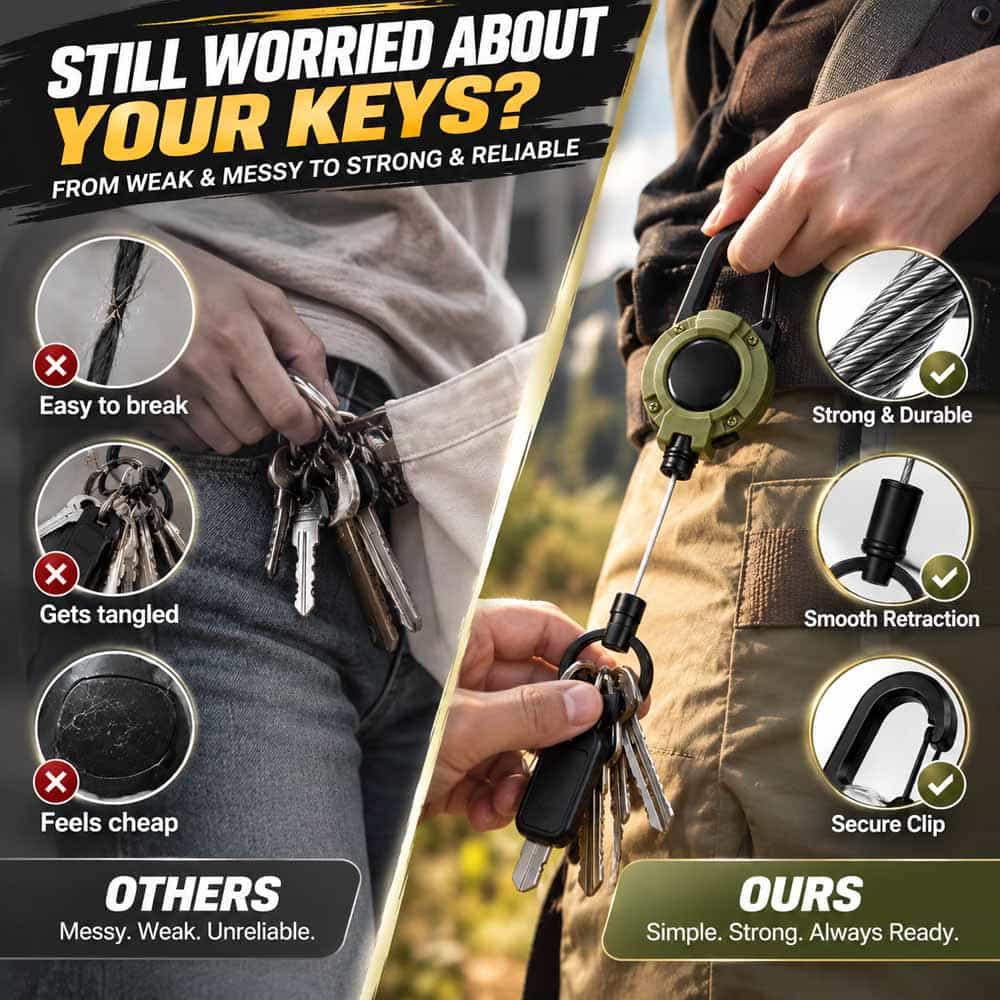 Heavy-Duty Steel-Wire Retractable Carabiner Keychain — Quick Access for Keys, ID Badges & Small Tools🔥