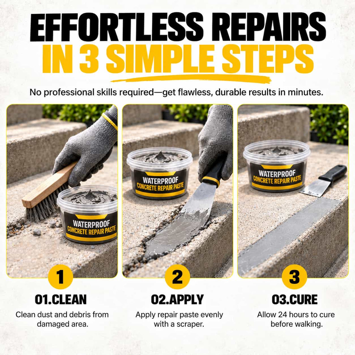 Waterproof Concrete Wall, Floor & Step Repair Paste – For Cracks, Holes & Chips🛡️