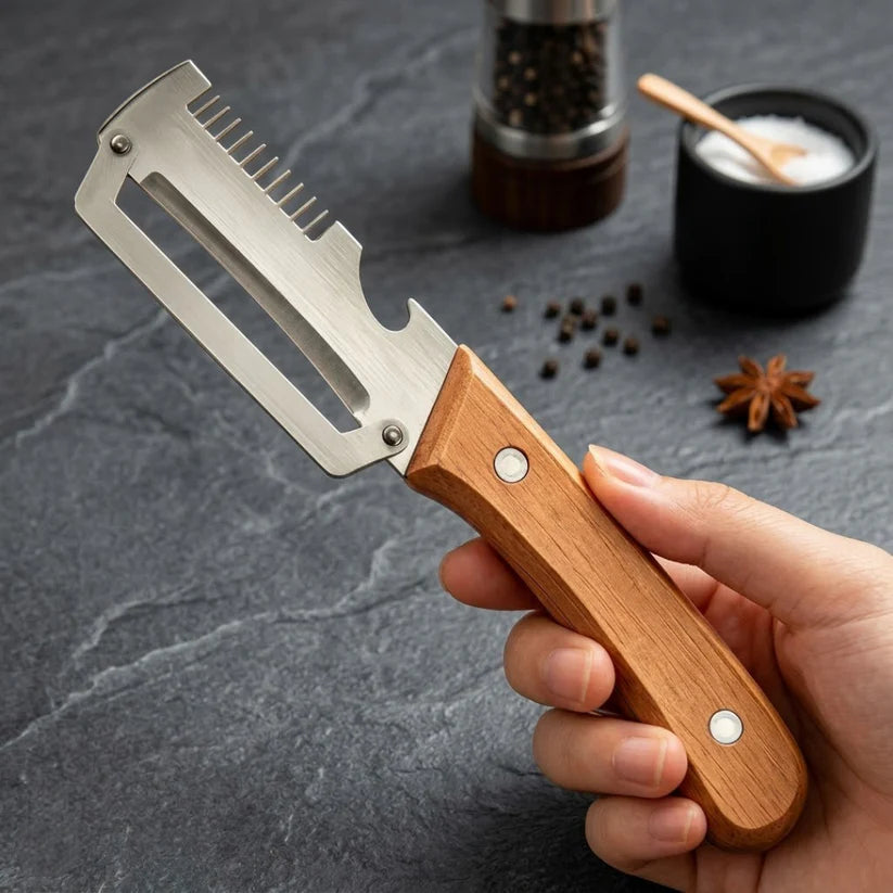 🔥💕LAST DAY 75% OFF ✨3-in-1 Stainless Steel Vegetable Peeler with Wooden Handle & Bottle Opener