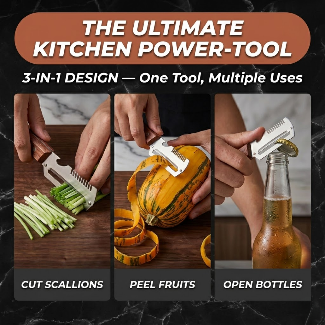 🔥💕LAST DAY 75% OFF ✨3-in-1 Stainless Steel Vegetable Peeler with Wooden Handle & Bottle Opener