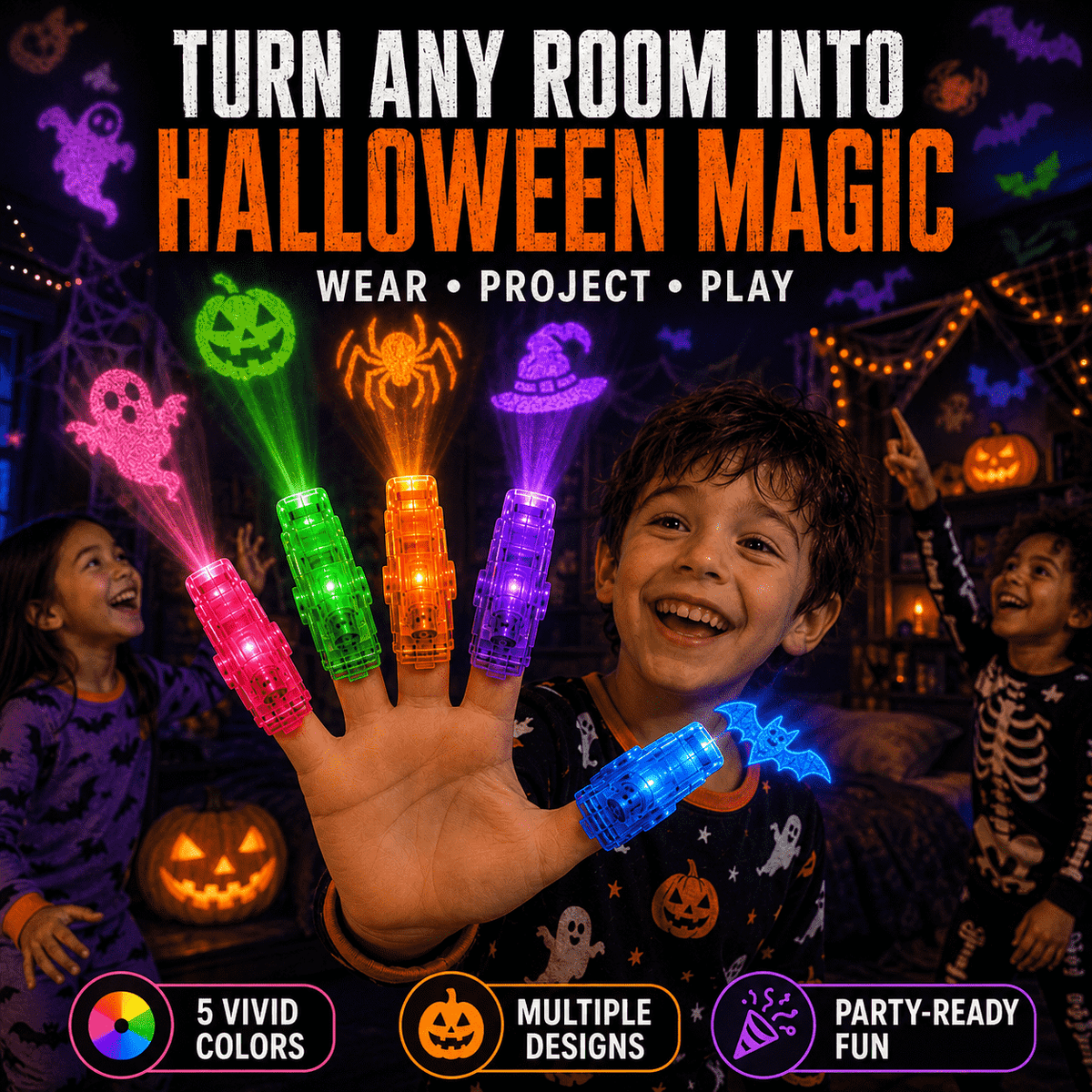 Halloween Finger Lights, Fun Multi-Design Glow Toys for Kids, Party Favors, Decorations & Gifts