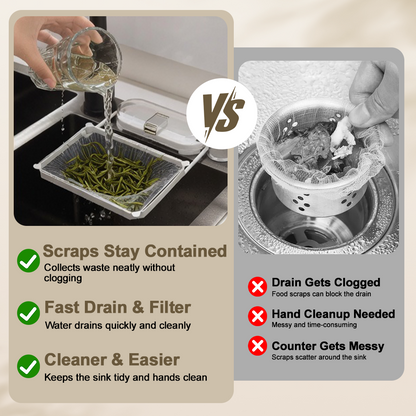 2-in-1 Suction Cup Sink Strainer Rack – Movable Food Waste Filter with Disposable Drain Nets