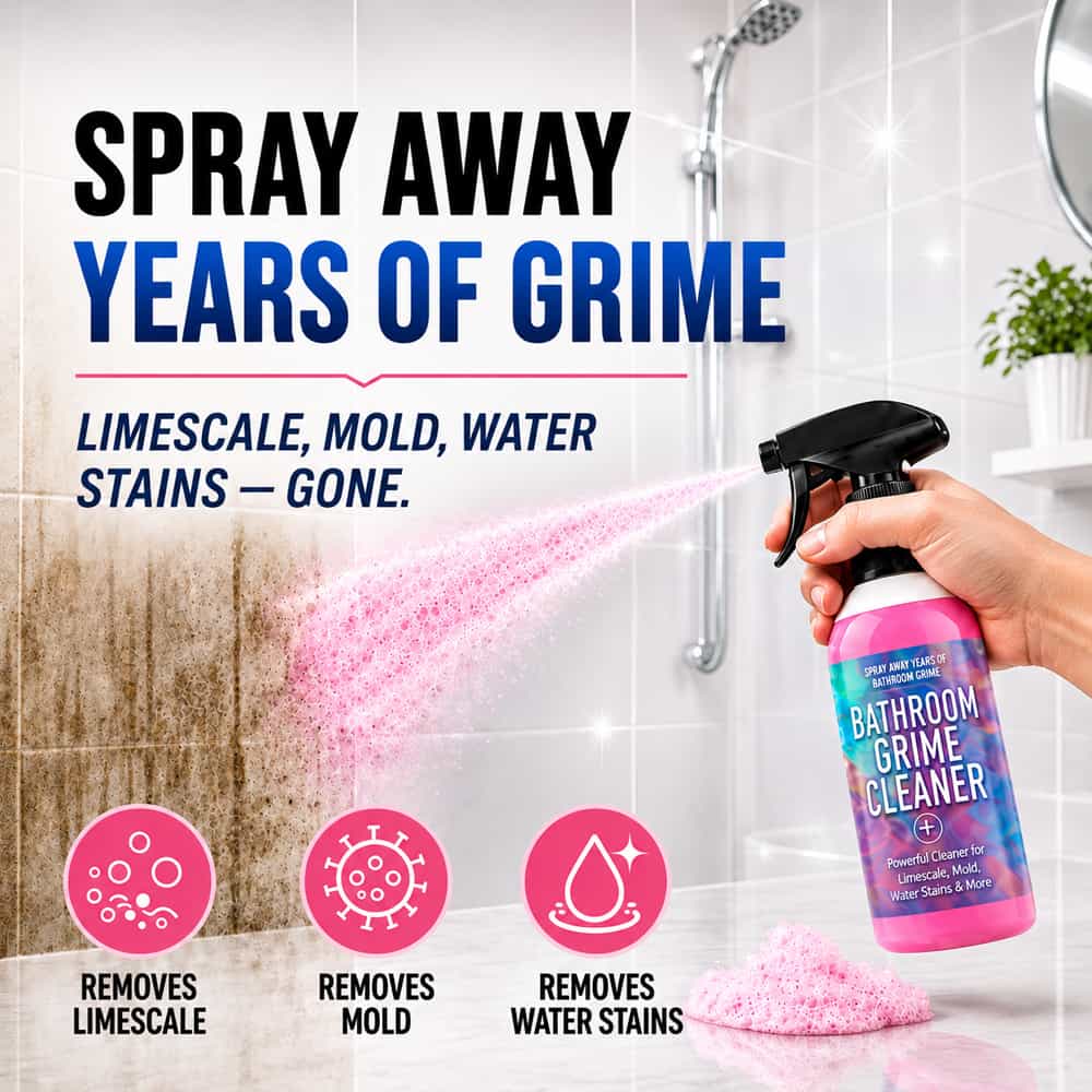 Spray Away Years of Bathroom Grime — Powerful Cleaner for Limescale, Mold, Water Stains & More✨