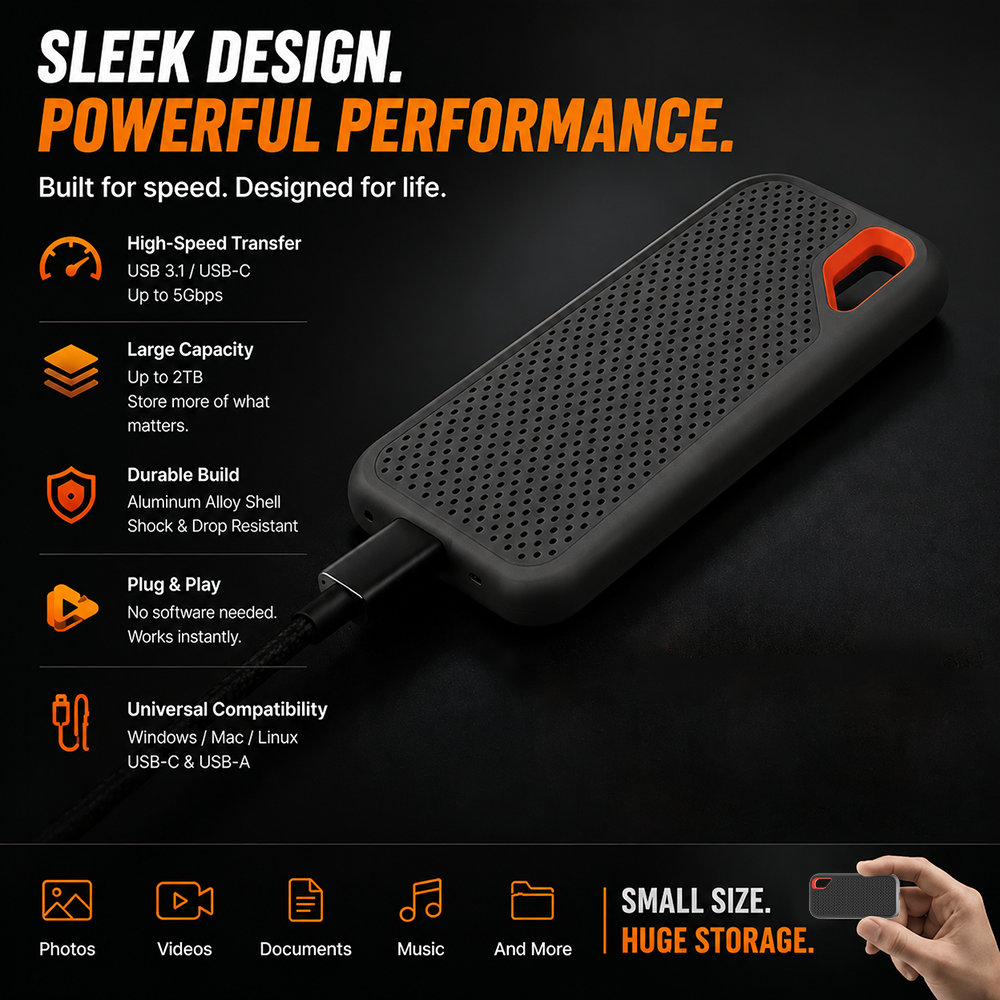 ⚡2TB Type-C Portable Mini SSD | High-Speed External Storage Drive for Laptop, Desktop & Smartphone
