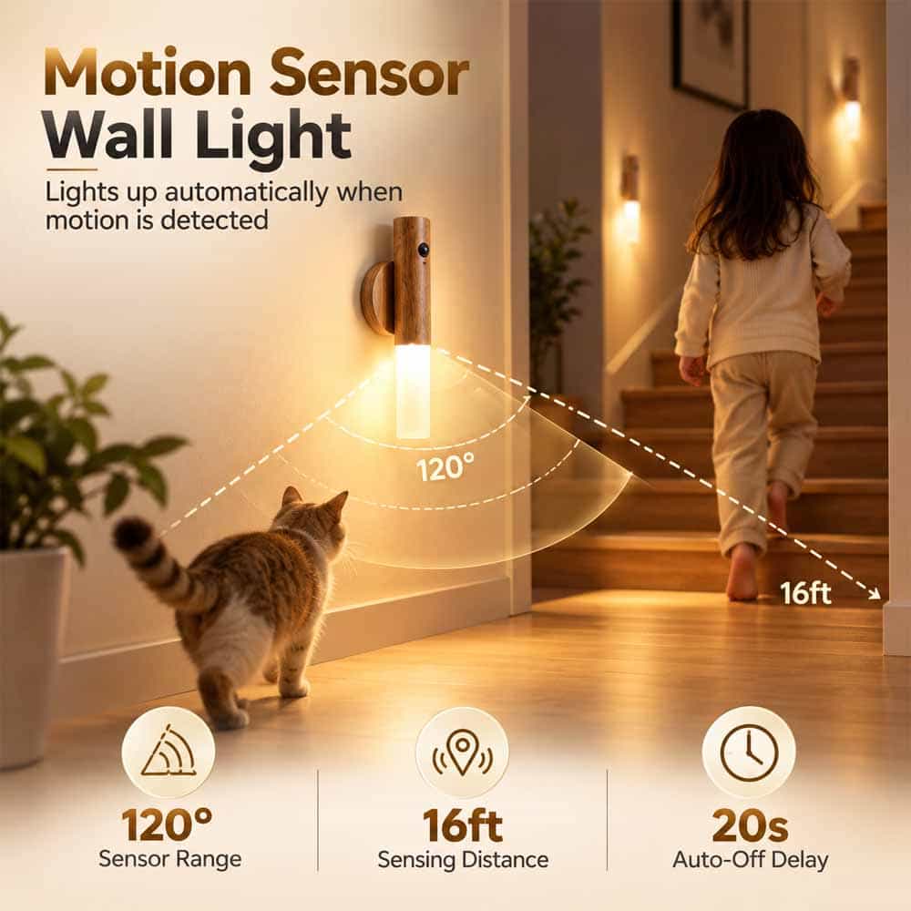 Rechargeable LED Motion Sensor Night Light – Elegant Wood Finish