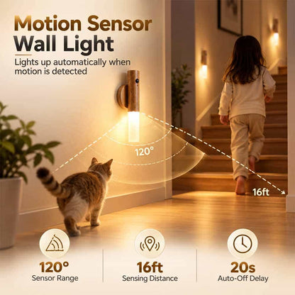 Rechargeable LED Motion Sensor Night Light – Elegant Wood Finish
