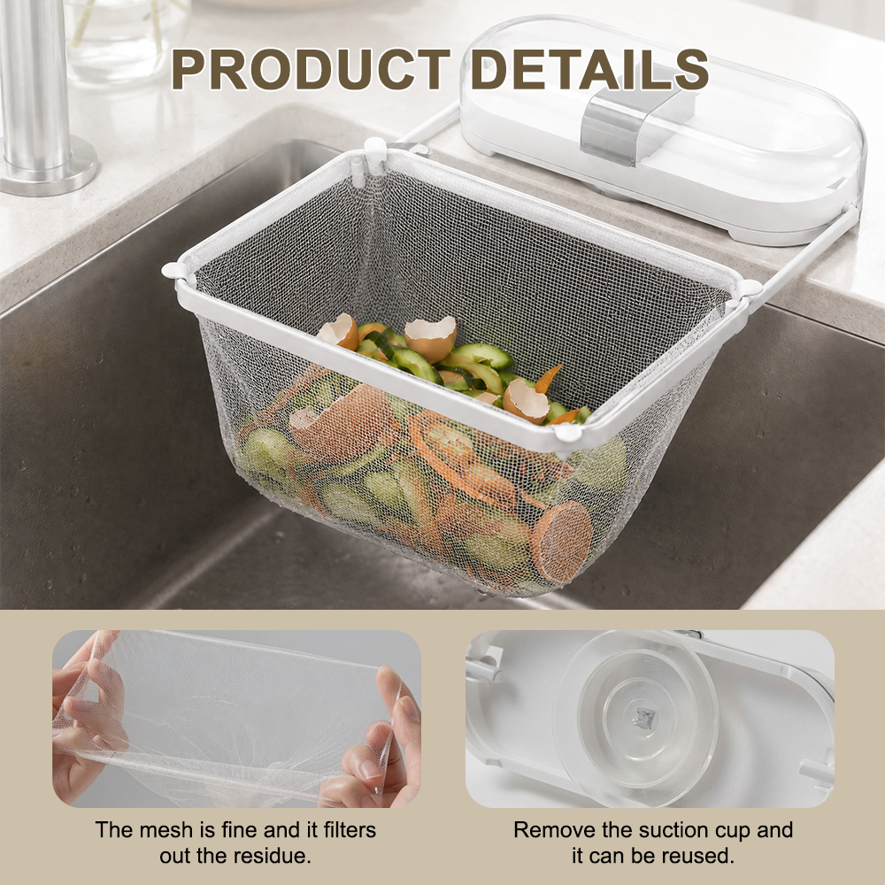 2-in-1 Suction Cup Sink Strainer Rack – Movable Food Waste Filter with Disposable Drain Nets