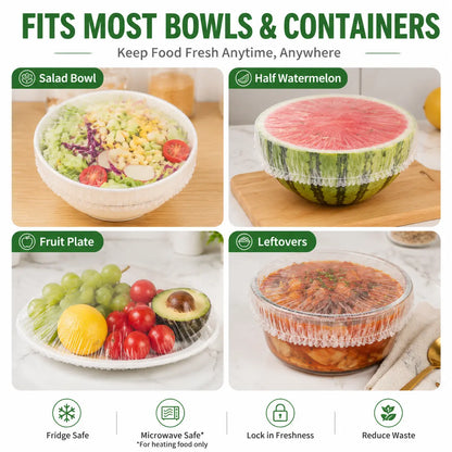 100PCS Stretch Food Covers – Elastic Bowl Covers for Leftovers, Fruits & Vegetables, Plastic Wrap Alternative for Kitchen Storage