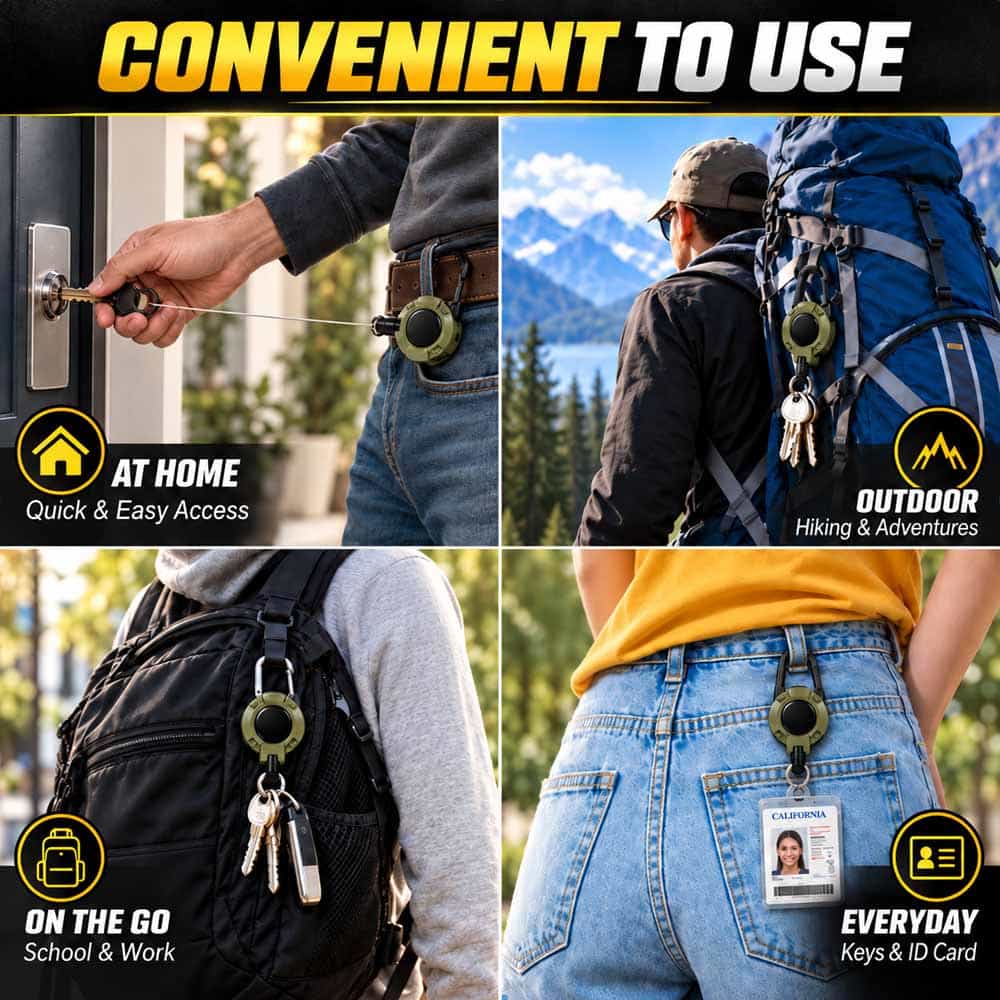 Heavy-Duty Steel-Wire Retractable Carabiner Keychain — Quick Access for Keys, ID Badges & Small Tools🔥