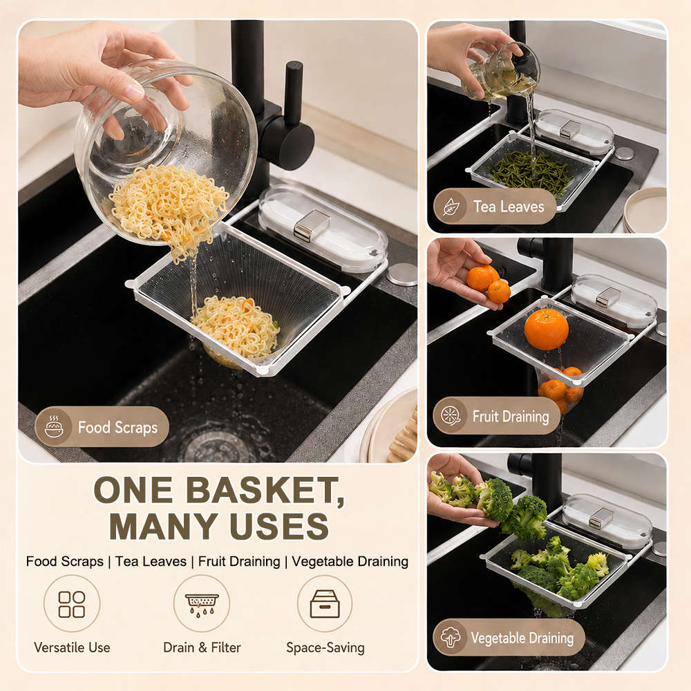 2-in-1 Suction Cup Sink Strainer Rack – Movable Food Waste Filter with Disposable Drain Nets