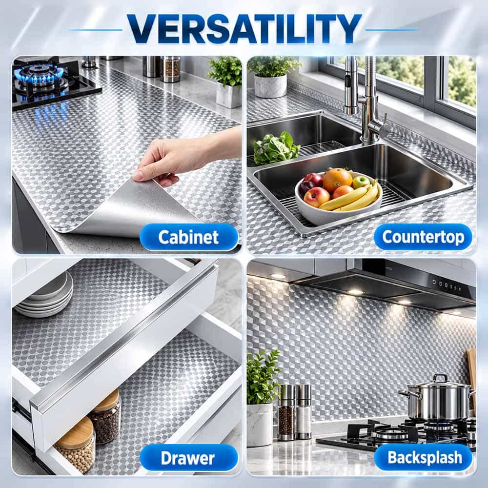 Kitchen & Home Self-Adhesive Aluminum Foil Surface Protector – Easy to Clean, Oil & Splash Resistant, Removes Cleanly Without Sticky Residue ✨