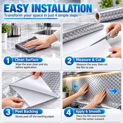 Kitchen & Home Self-Adhesive Aluminum Foil Surface Protector – Easy to Clean, Oil & Splash Resistant, Removes Cleanly Without Sticky Residue ✨