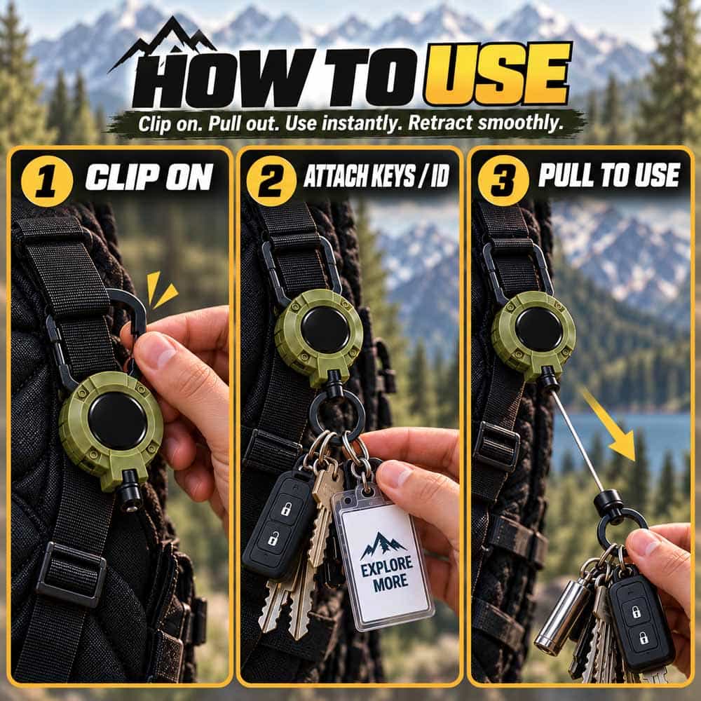 Heavy-Duty Steel-Wire Retractable Carabiner Keychain — Quick Access for Keys, ID Badges & Small Tools🔥