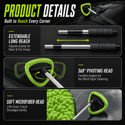 Car Windshield Cleaning Brush — Extendable Microfiber for 360° Window Cleaning🍇