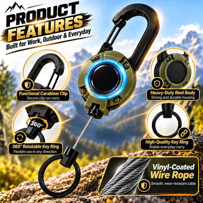 Heavy-Duty Steel-Wire Retractable Carabiner Keychain — Quick Access for Keys, ID Badges & Small Tools🔥