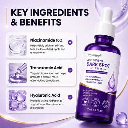 🍀 Rolimey® Age Renewal Dark Spot Serum — Infused with 10% Niacinamide, Tranexamic Acid & Hyaluronic Acid for Brighter, Smoother-Looking Mature Skin 🌼