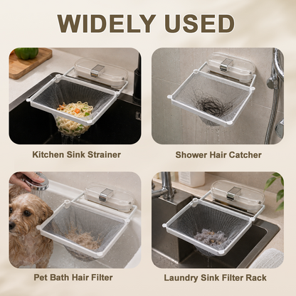 2-in-1 Suction Cup Sink Strainer Rack – Movable Food Waste Filter with Disposable Drain Nets