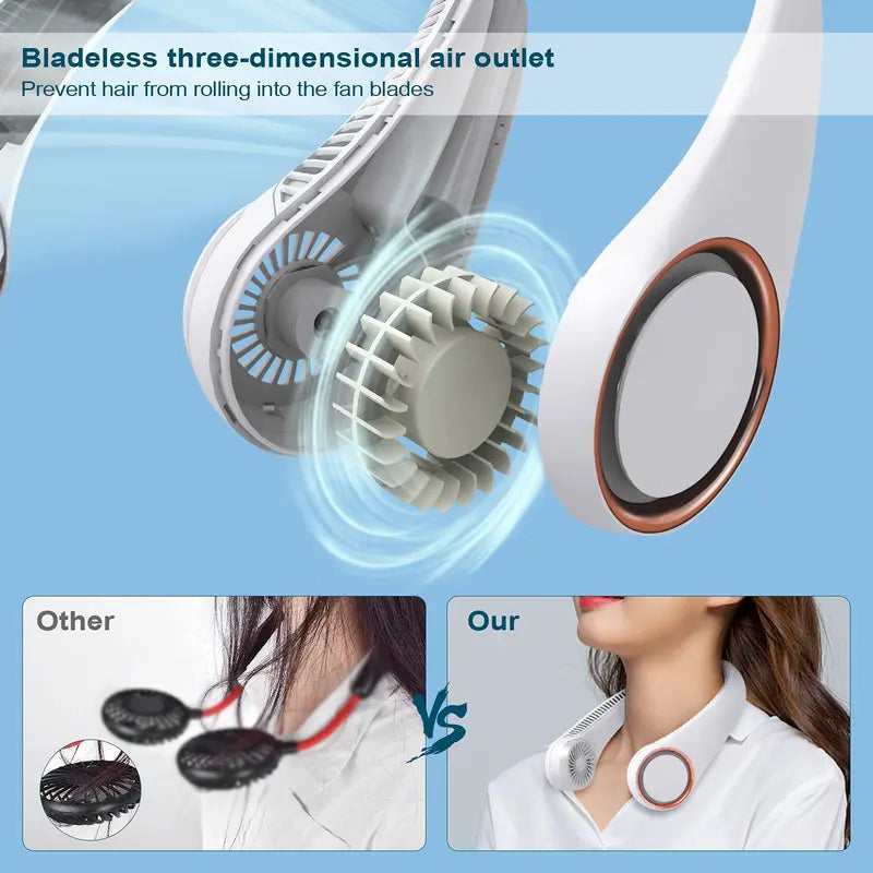 ❄️LAST DAY 75% OFF ✨Portable Neck Fan, Bladeless Wearable Personal Fan, Hands-Free Cooling for Outdoor & Office