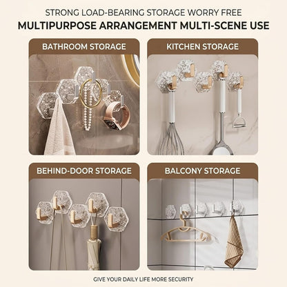 Hexagonal Ripple Heavy Duty Hooks for Bathroom, Kitchen & Household Organization