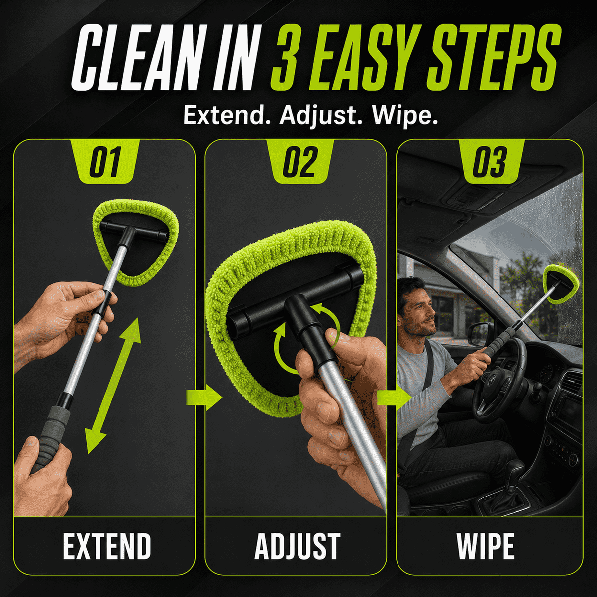 Car Windshield Cleaning Brush — Extendable Microfiber for 360° Window Cleaning🍇