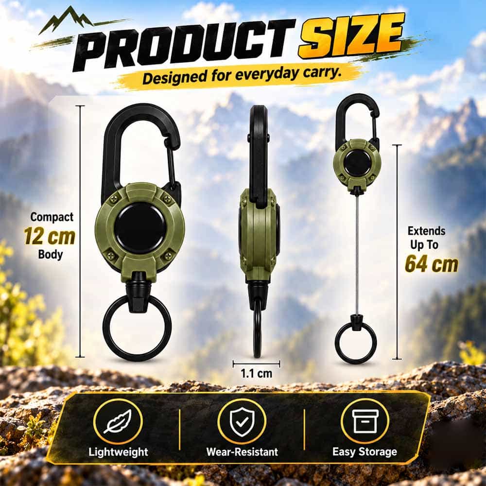 Heavy-Duty Steel-Wire Retractable Carabiner Keychain — Quick Access for Keys, ID Badges & Small Tools🔥
