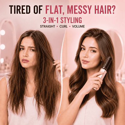 3-in-1 Anti-Scald Hair Styling Brush | Straighten, Curl & Volumize🍀