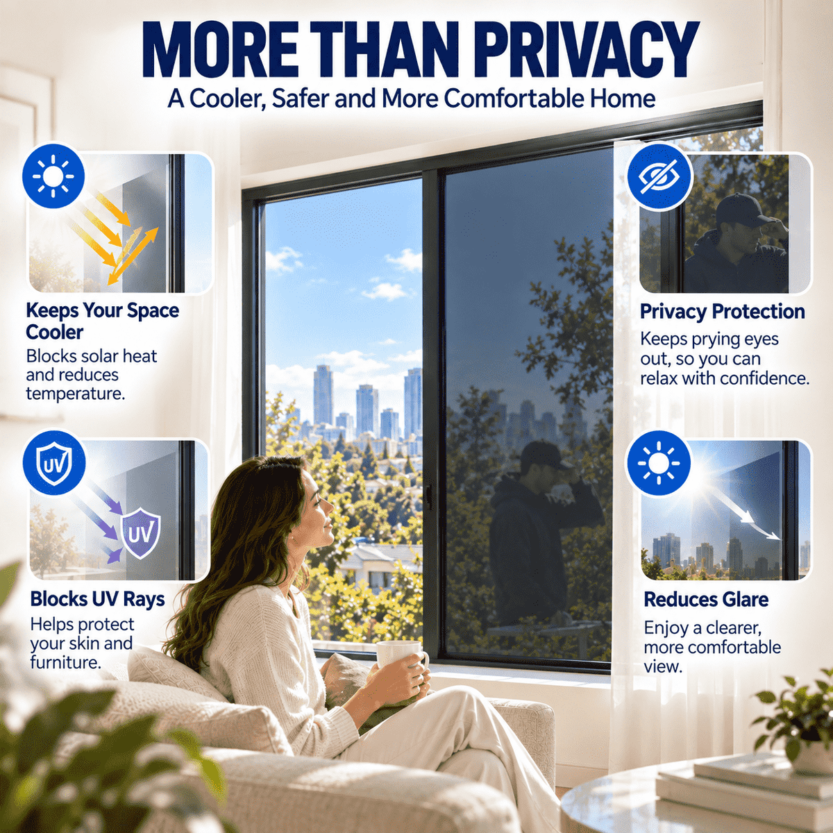 Window Privacy Film – One-Way Privacy, UV & Heat Protection